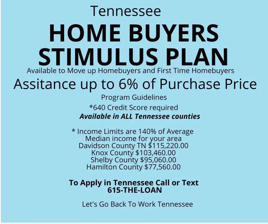 First New Home Buyers assistance TN Tennessee Stimulus Plan