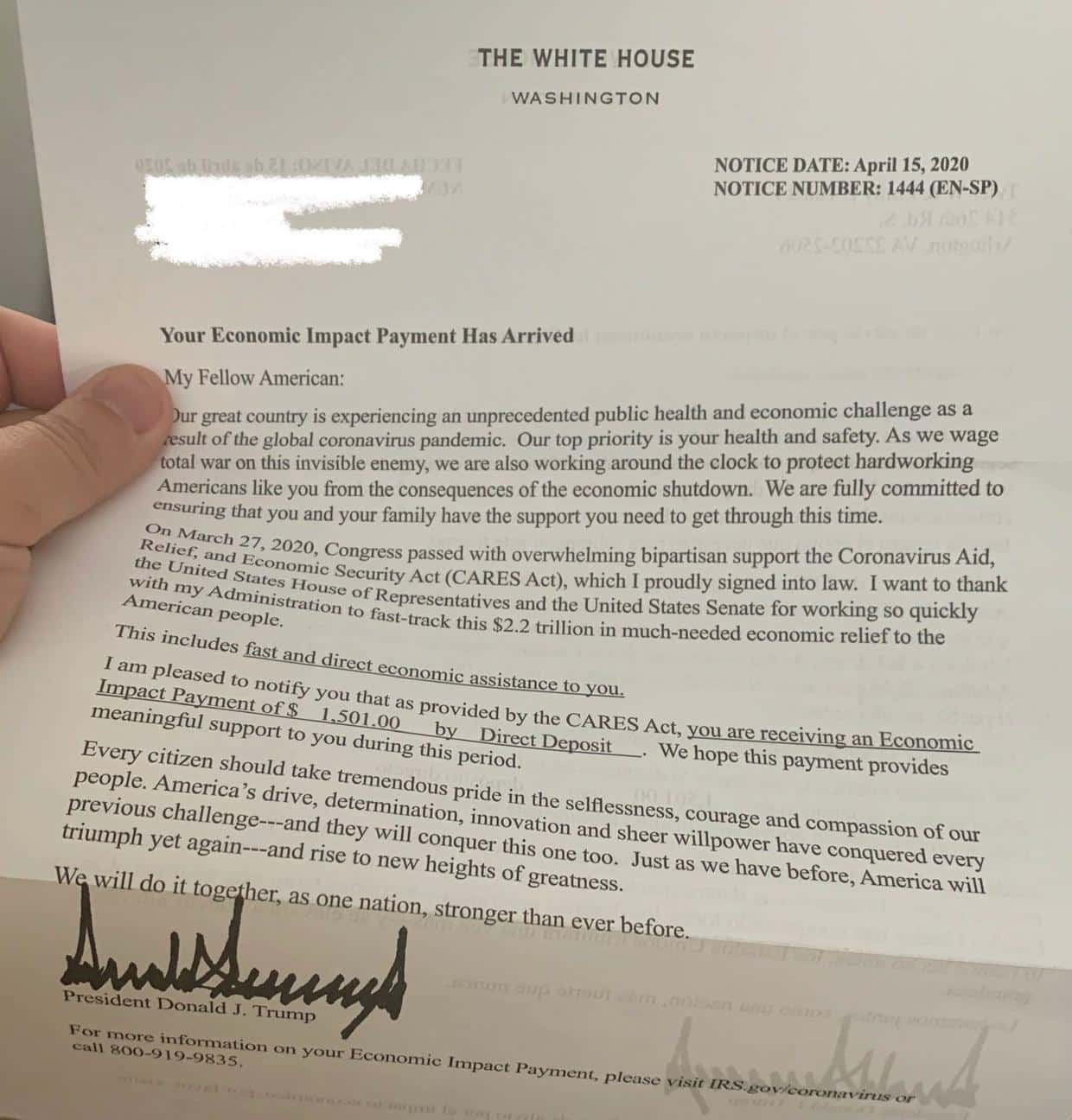 Trump sends letter with stimulus checks to 130 million Americans â and ...